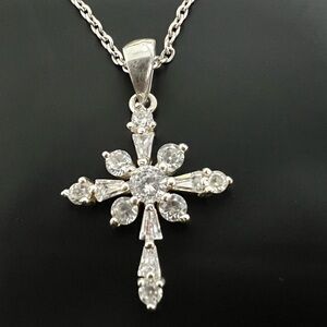 Sterling Silver 925 C Crystal Cross Pendant Necklace